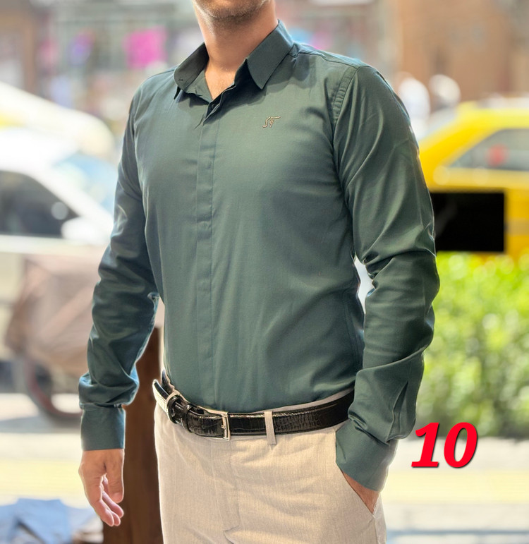 پیراهن دکمه مخفی آستین بلند
